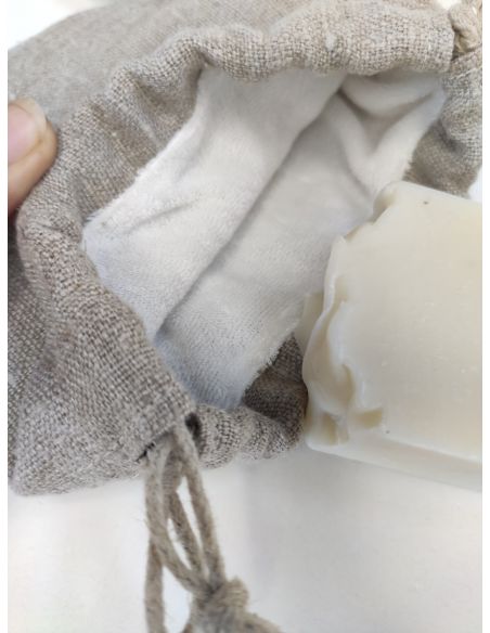 Pochette à savon en Lin Lavé doublée en micro-éponge de Tencel ® (eucalyptus) de l'échoppe de Nine