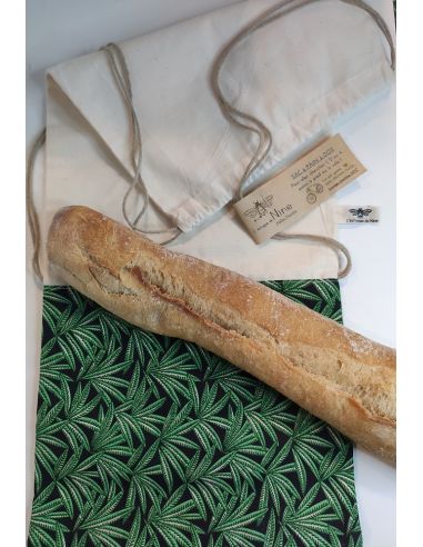 Sac à pain lin et coton, sac à pain avec anses, sac à baguette