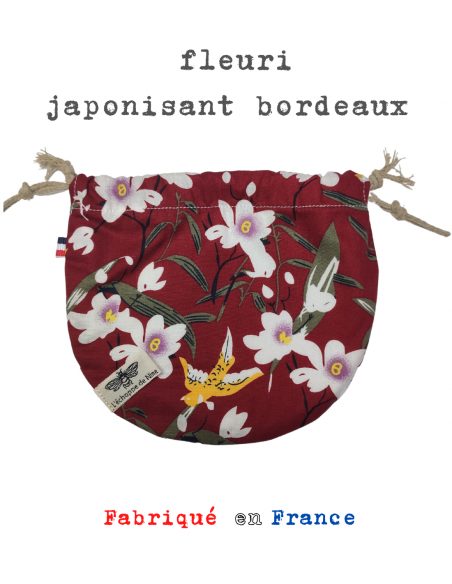 Bourse à savon motif fleuri japonisant bordeaux  par l'échoppe de Nine