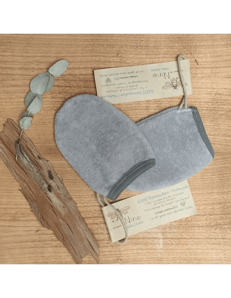 Coloris des gants démaquillants-nettoyants en éponge d'eucalyptus grise (Tencel®), l'échoppe de Nine